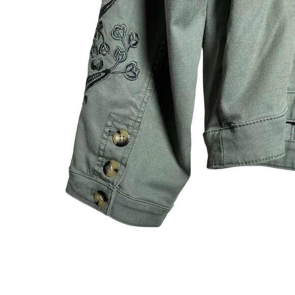 Soft Surroundings Womens Medium Green Embroidered Button Utility Jacket Pocket - Picture 8 of 11